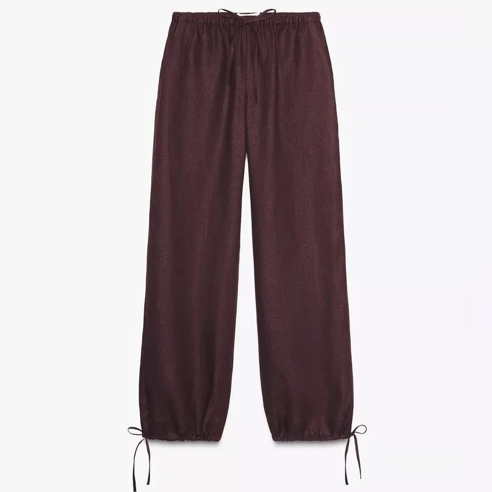 ZARA 100% LINEN PUFFY PANTS